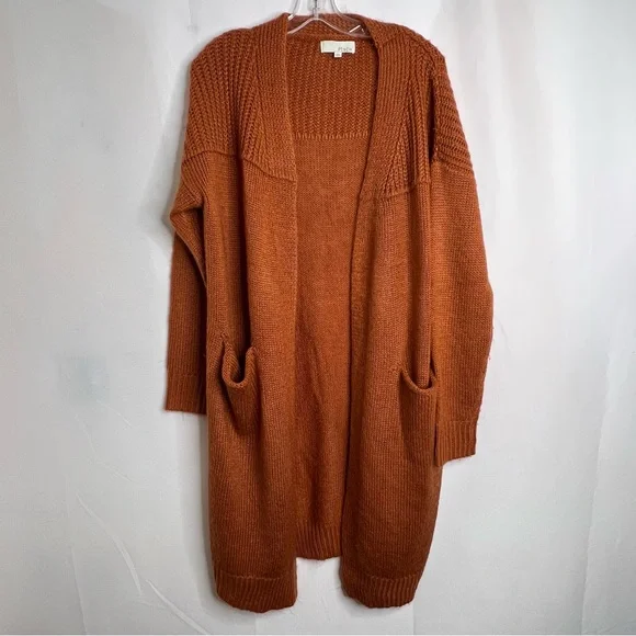 Pinch Sweaters Pinch Womens Burnt Orange Long Sleeved Open